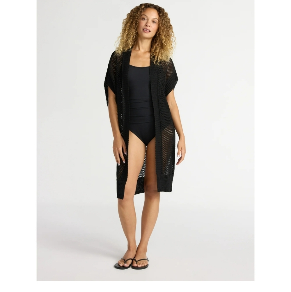 Time and Tru Women's Open Front Crochet Ruana